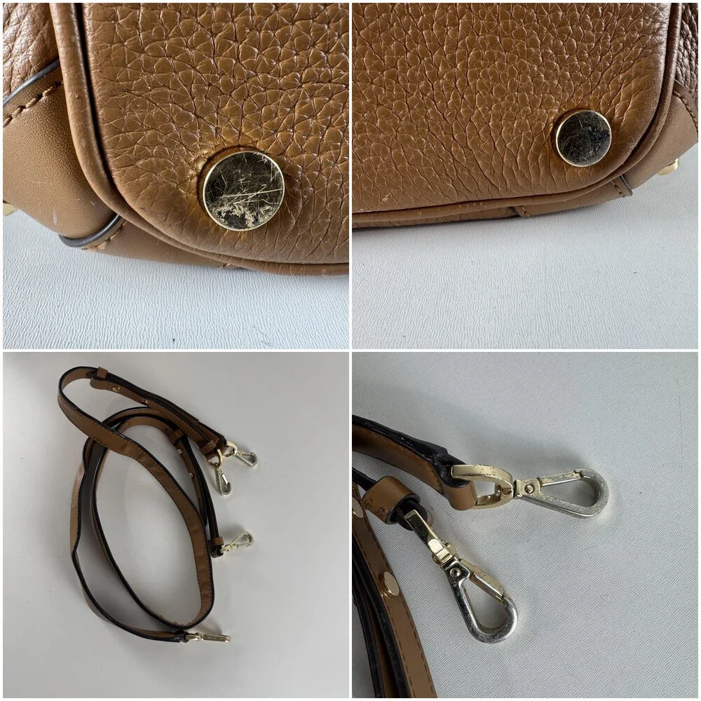 Michael Kors Alamis Bucket Bag Womens Medium Brown Leather Chain Strap Purse